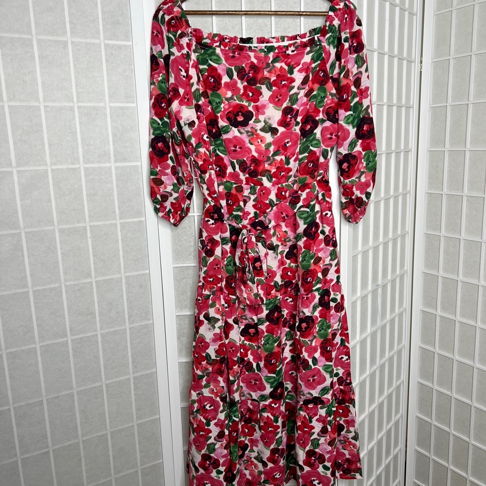 Pink Lily Size Large Off Shoulder Floral Midi Dress